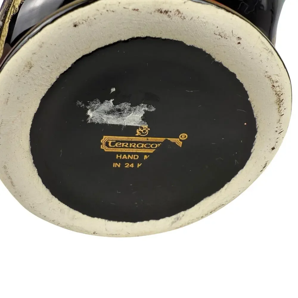 Stella Terracotta Vase Decorative Bowl Greek Stamped Black 24kt Gold Detail